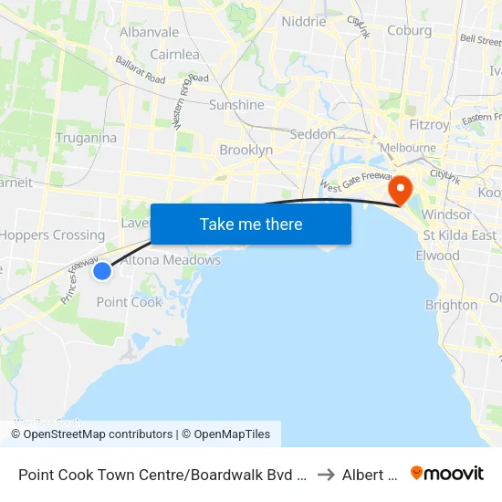 Point Cook Shopping Centre/Boardwalk Bvd to Albert Park map