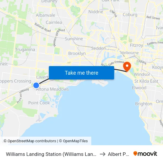 Williams Landing Station to Albert Park map