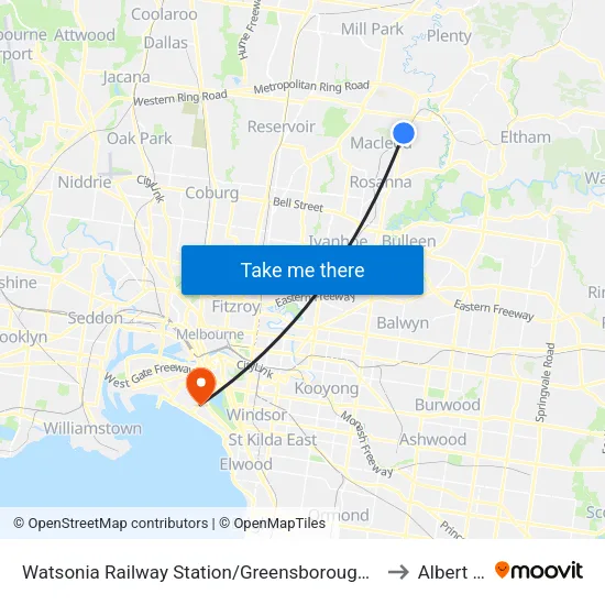 Watsonia Station/Greensborough Hwy to Albert Park map