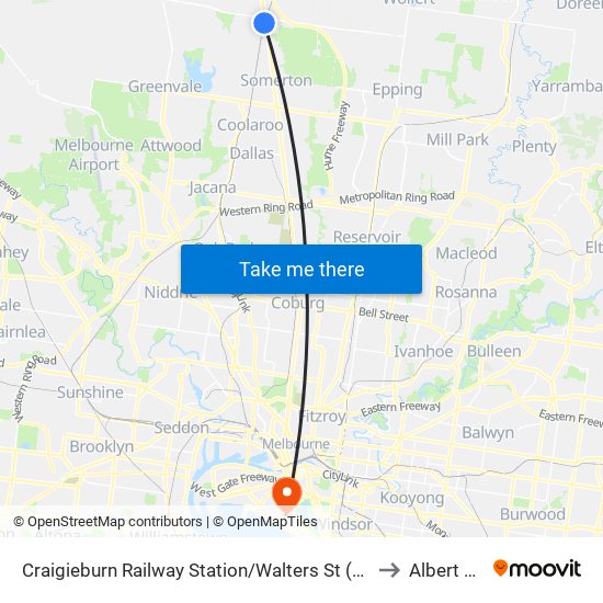 Craigieburn Railway Station/Walters St (Craigieburn) to Albert Park map