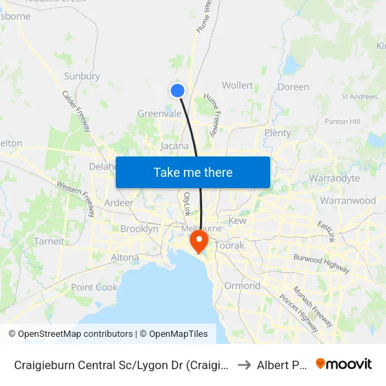 Craigieburn Central Sc/Lygon Dr to Albert Park map