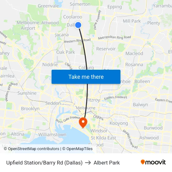 Upfield Station/Barry Rd to Albert Park map