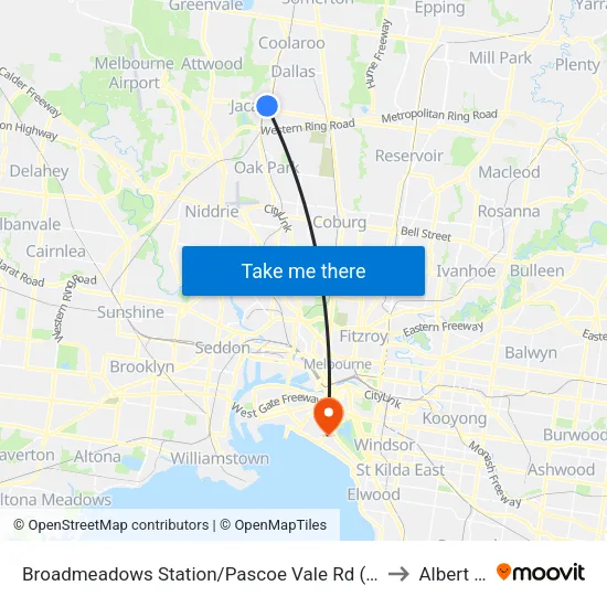 Broadmeadows Station/Pascoe Vale Rd to Albert Park map