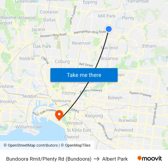Bundoora Rmit/Plenty Rd to Albert Park map