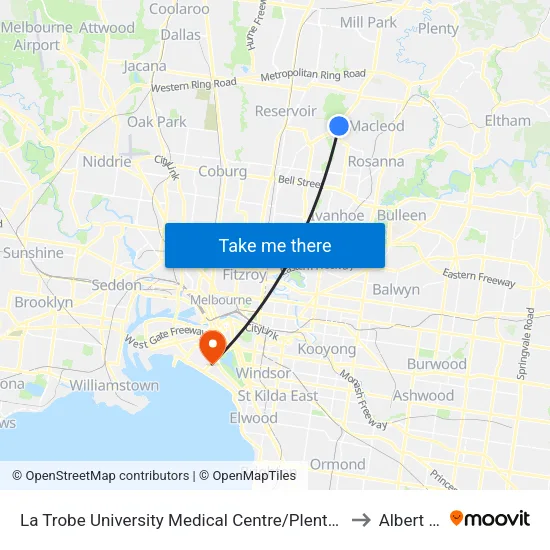 La Trobe University Medical Centre/Plenty Rd to Albert Park map