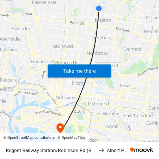 Regent Station/Robinson Rd to Albert Park map