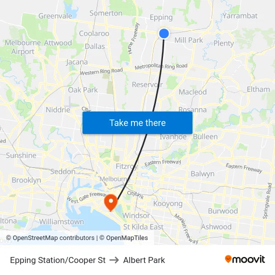Epping Station/Cooper St to Albert Park map