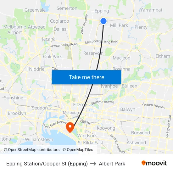 Epping Station/Cooper St to Albert Park map