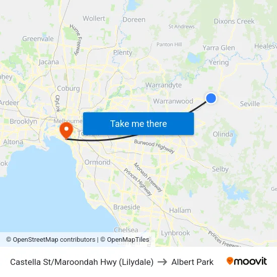 Castella St/Maroondah Hwy to Albert Park map