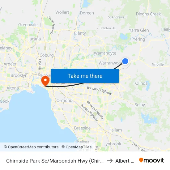Chirnside Park Sc/Maroondah Hwy to Albert Park map
