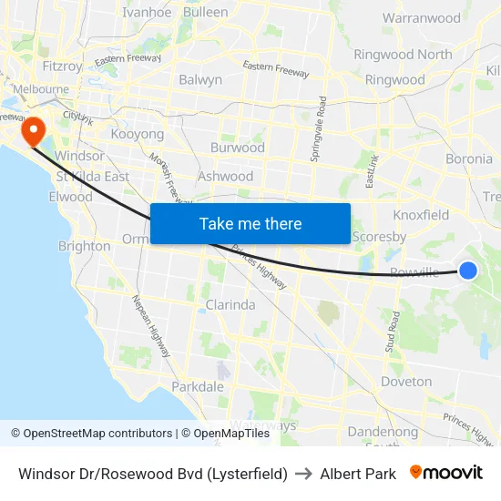 Windsor Dr/Rosewood Bvd to Albert Park map