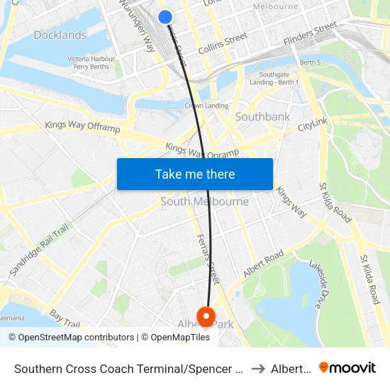 Southern Cross Coach Terminal/Spencer St to Albert Park map