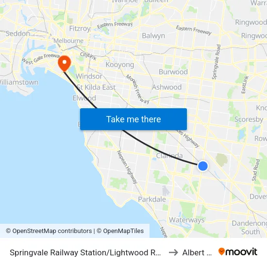 Springvale Railway Station/Lightwood Rd to Albert Park map
