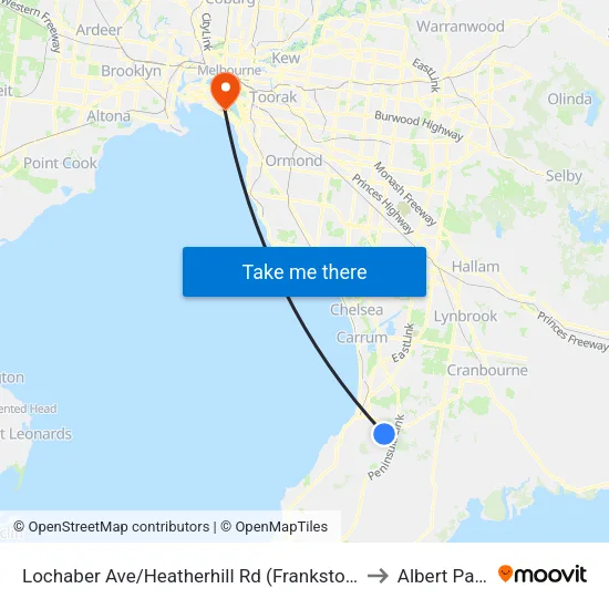 Lochaber Ave/Heatherhill Rd to Albert Park map