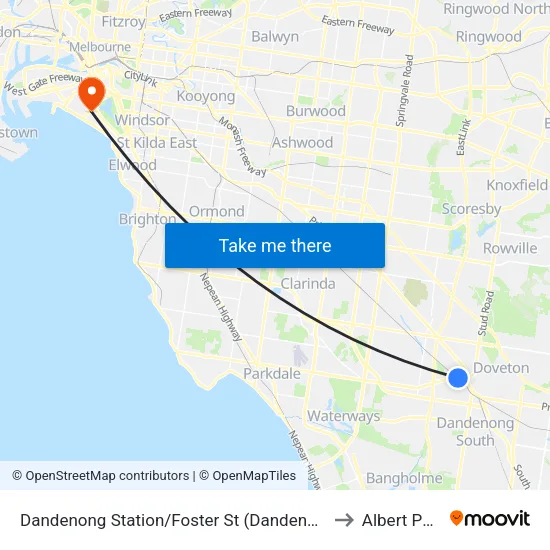 Dandenong Station/Foster St to Albert Park map