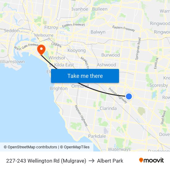 227-243 Wellington Rd (Mulgrave) to Albert Park map