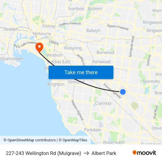 227-243 Wellington Rd to Albert Park map