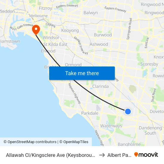 Allawah Cl/Kingsclere Ave to Albert Park map