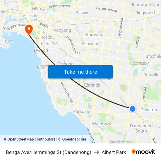 Benga Ave/Hemmings St to Albert Park map