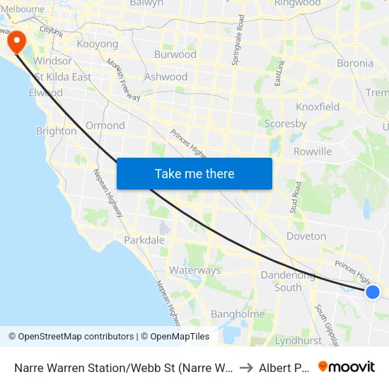 Narre Warren Station/Webb St to Albert Park map
