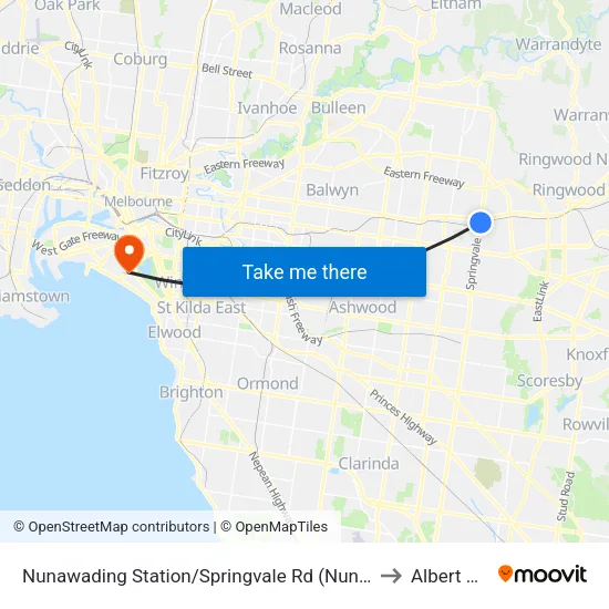 Nunawading Station/Springvale Rd to Albert Park map