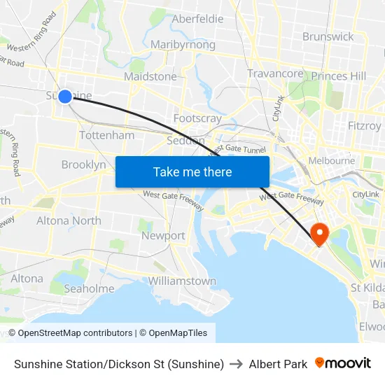 Sunshine Station/Dickson St to Albert Park map