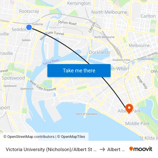 Victoria University/Albert St to Albert Park map