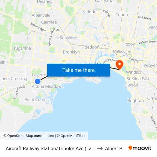 Aircraft Station/Triholm Ave to Albert Park map