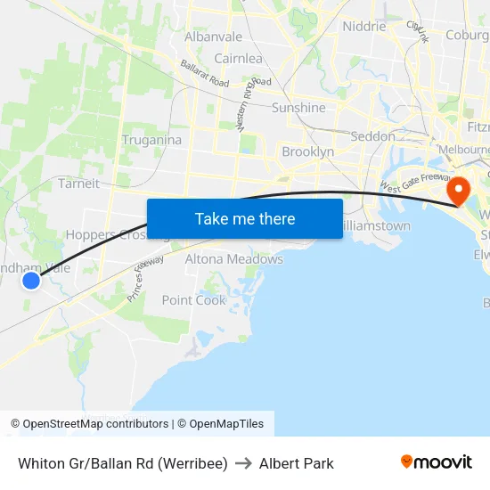 Whiton Gr/Ballan Rd to Albert Park map