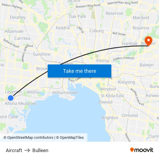Aircraft to Bulleen map