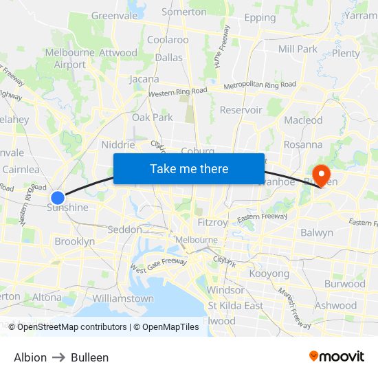 Albion to Bulleen map