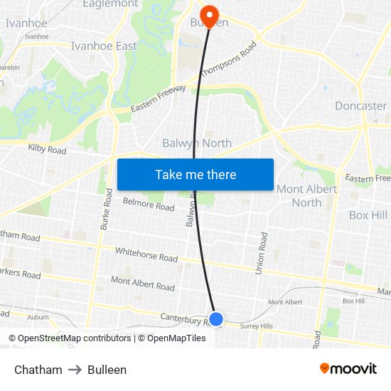 Chatham to Bulleen map