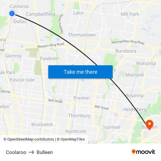 Coolaroo to Bulleen map