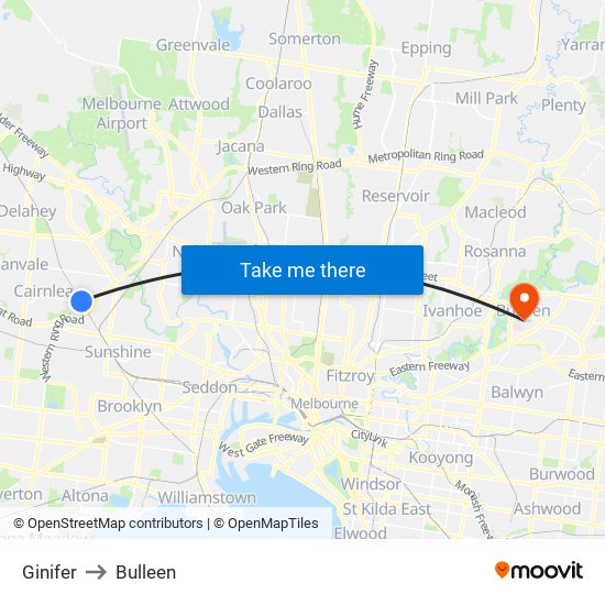 Ginifer to Bulleen map