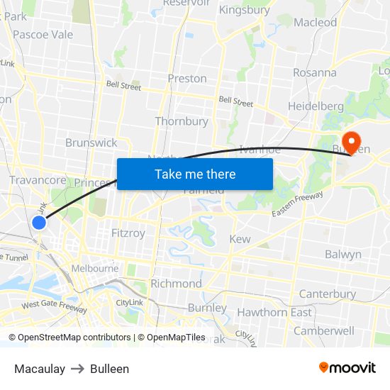 Macaulay to Bulleen map