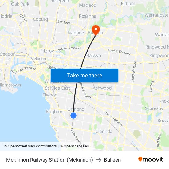 Mckinnon Railway Station (Mckinnon) to Bulleen map