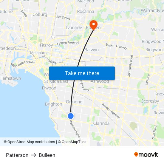 Patterson to Bulleen map