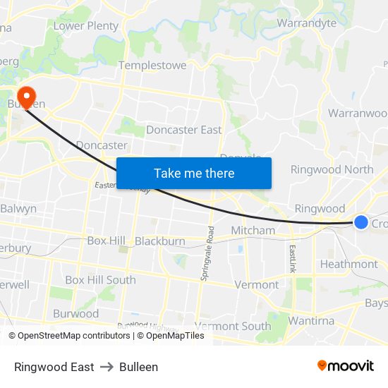 Ringwood East to Bulleen map