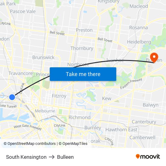 South Kensington to Bulleen map