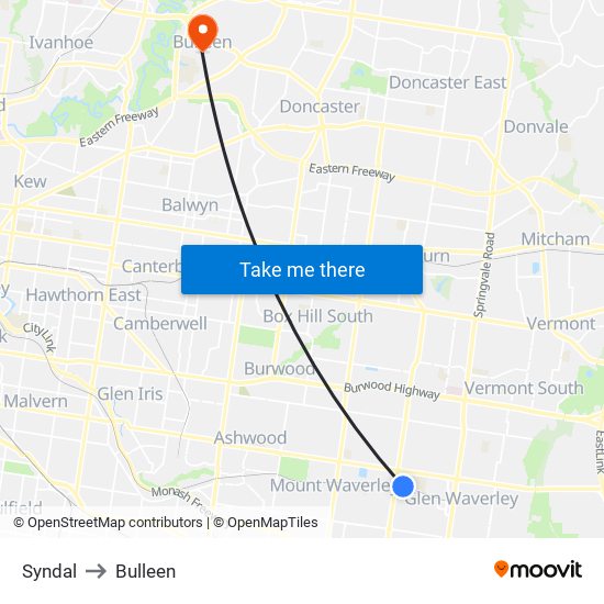 Syndal to Bulleen map