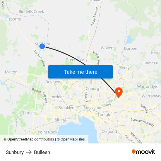 Sunbury to Bulleen map