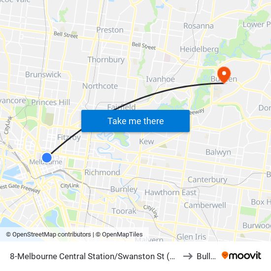 8-Melbourne Central Station/Swanston St (Melbourne City) to Bulleen map