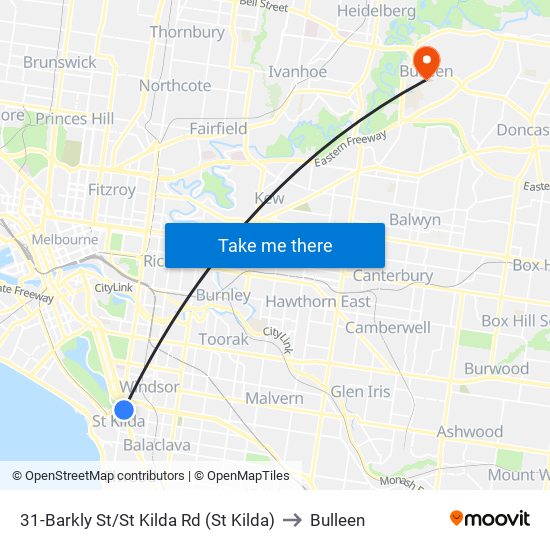 31-Barkly St/St Kilda Rd (St Kilda) to Bulleen map