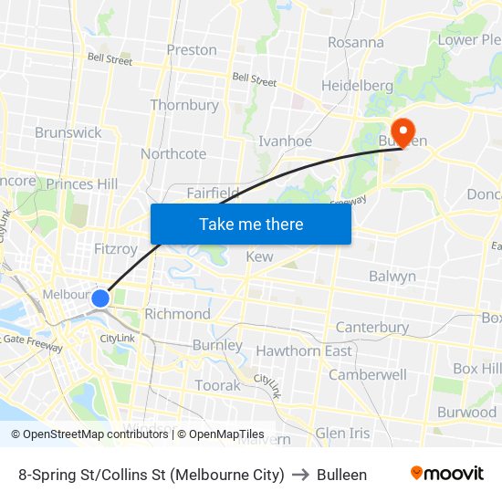 8-Spring St/Collins St (Melbourne City) to Bulleen map