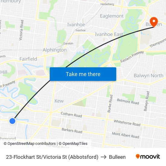 23-Flockhart St/Victoria St (Abbotsford) to Bulleen map