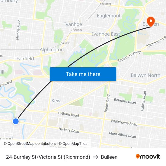 24-Burnley St/Victoria St (Richmond) to Bulleen map