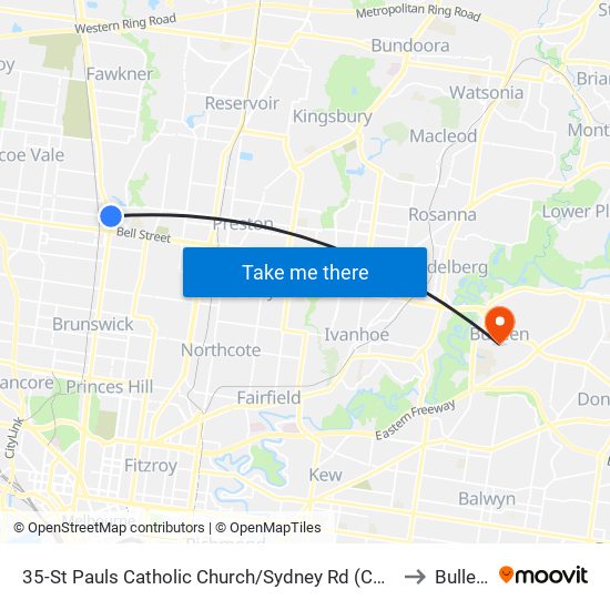35-St Pauls Catholic Church/Sydney Rd (Coburg) to Bulleen map