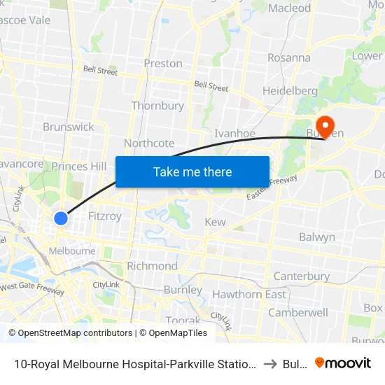 Royal Melbourne Hospital-Parkville Station/Royal Pde (Parkv... #10 to Bulleen map