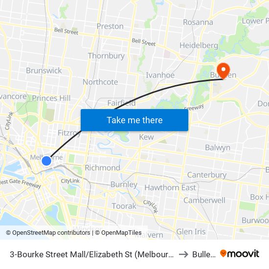 3-Bourke Street Mall/Elizabeth St (Melbourne City) to Bulleen map
