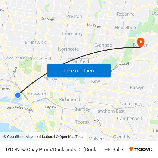 D10-New Quay Prom/Docklands Dr (Docklands) to Bulleen map